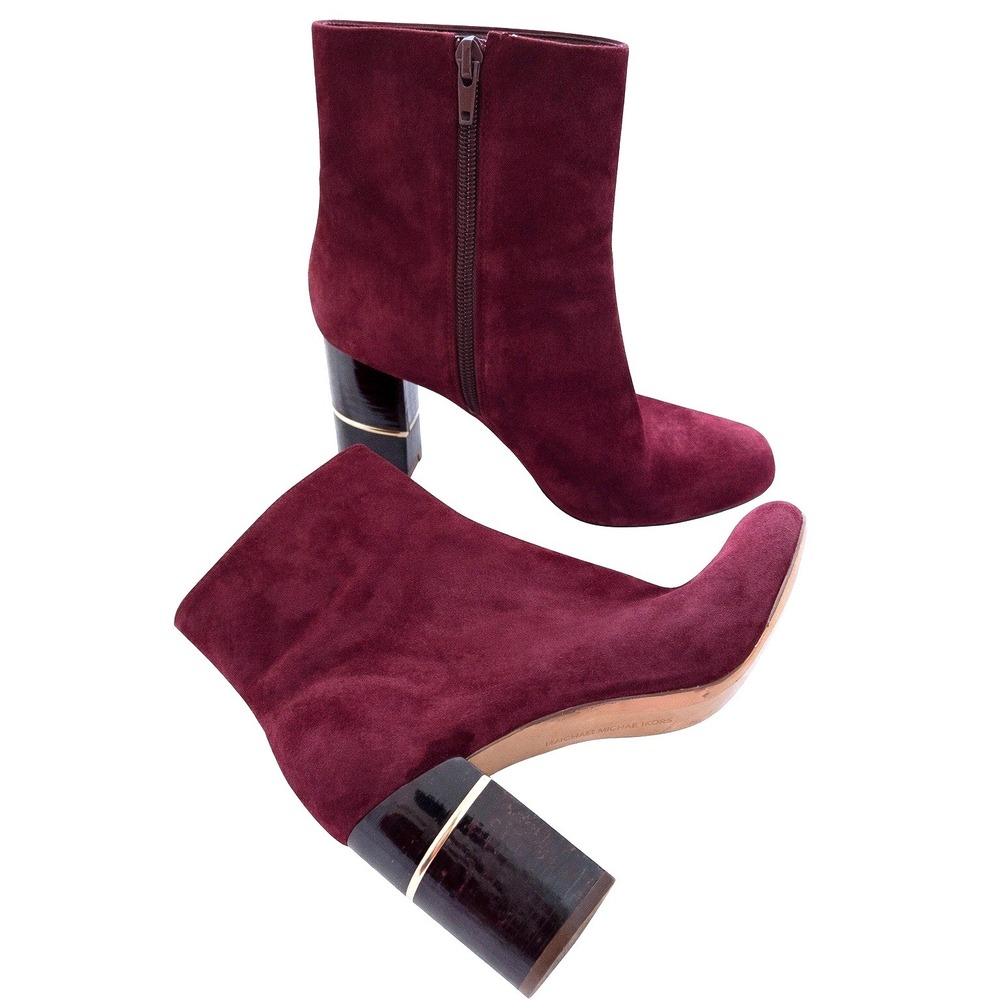 Enzo Angiolini Leather Ankle Boots Women 8.5M Burgundy Block Heel